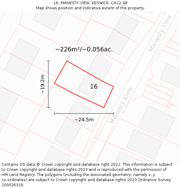 16, MANESTY VIEW, KESWICK, CA12 4JF: Plot and title map