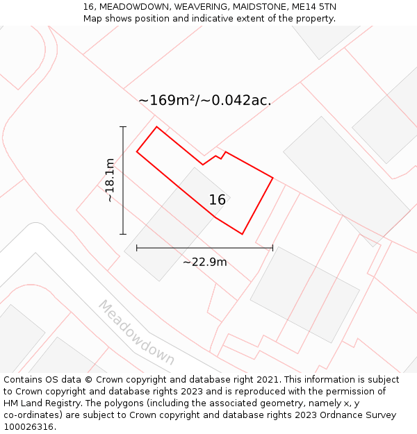 16, MEADOWDOWN, WEAVERING, MAIDSTONE, ME14 5TN: Plot and title map