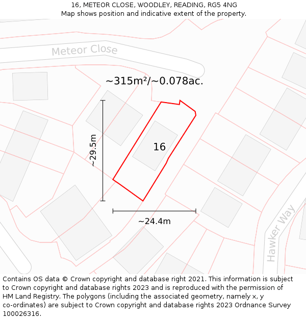 16, METEOR CLOSE, WOODLEY, READING, RG5 4NG: Plot and title map