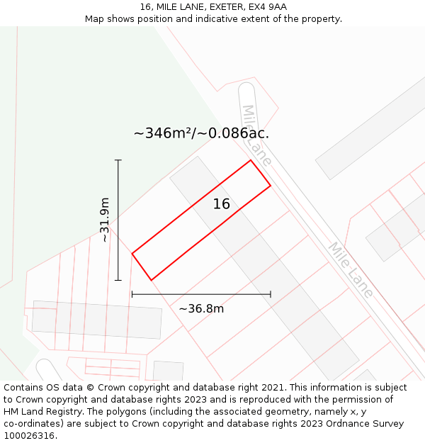 16, MILE LANE, EXETER, EX4 9AA: Plot and title map