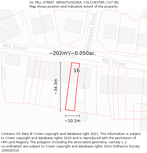 16, MILL STREET, BRIGHTLINGSEA, COLCHESTER, CO7 0EJ: Plot and title map