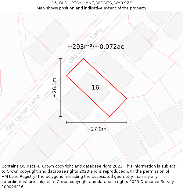 16, OLD UPTON LANE, WIDNES, WA8 9ZS: Plot and title map