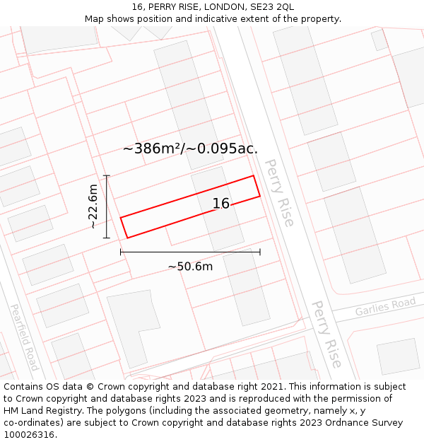 16, PERRY RISE, LONDON, SE23 2QL: Plot and title map
