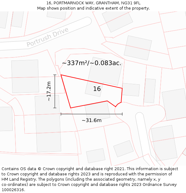 16, PORTMARNOCK WAY, GRANTHAM, NG31 9FL: Plot and title map