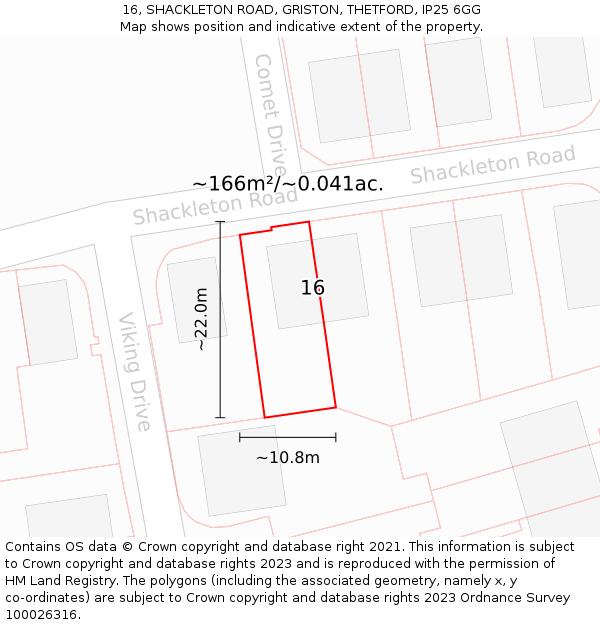 16, SHACKLETON ROAD, GRISTON, THETFORD, IP25 6GG: Plot and title map