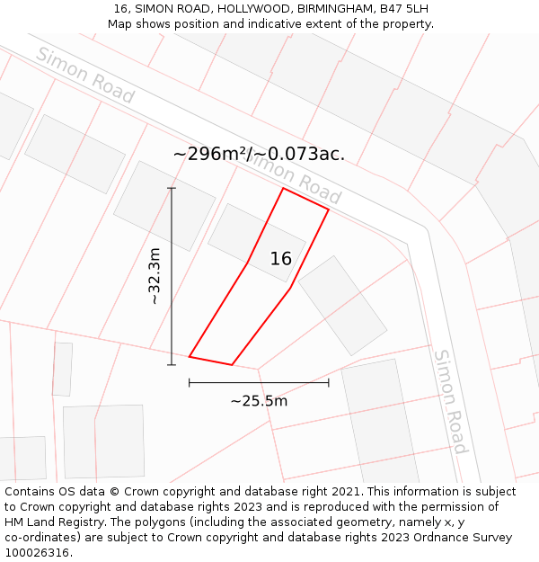 16, SIMON ROAD, HOLLYWOOD, BIRMINGHAM, B47 5LH: Plot and title map