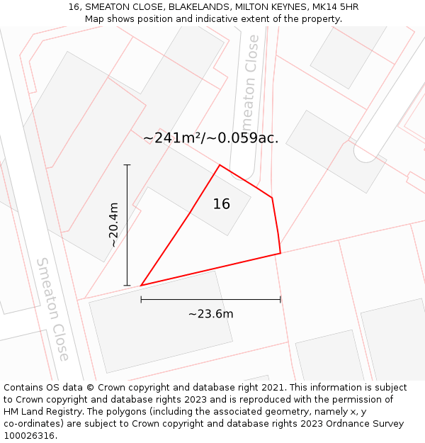 16, SMEATON CLOSE, BLAKELANDS, MILTON KEYNES, MK14 5HR: Plot and title map