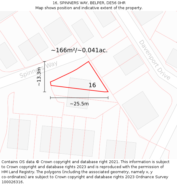 16, SPINNERS WAY, BELPER, DE56 0HR: Plot and title map