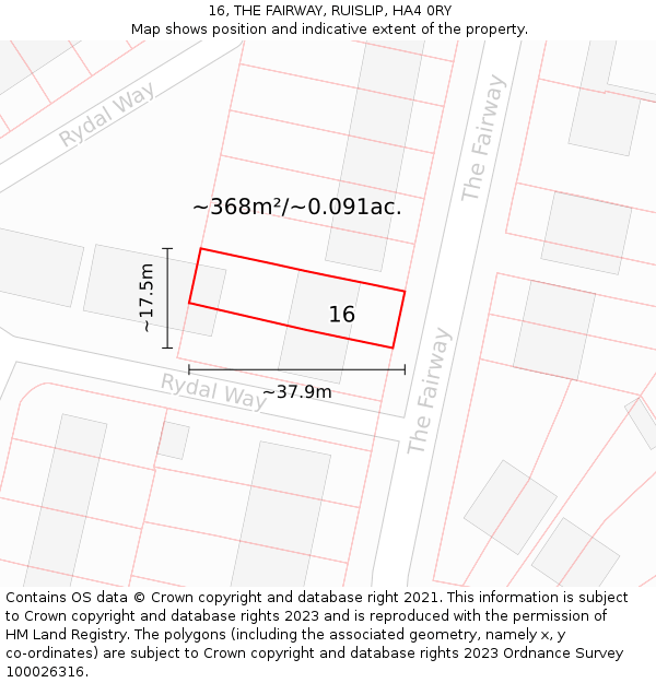 16, THE FAIRWAY, RUISLIP, HA4 0RY: Plot and title map