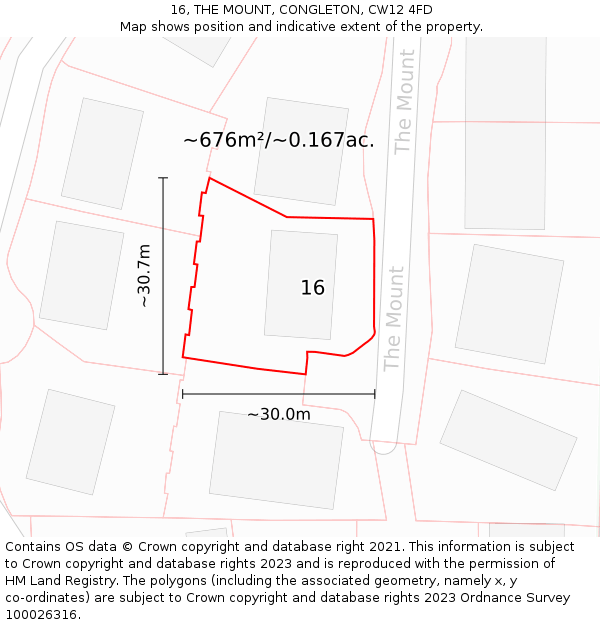 16, THE MOUNT, CONGLETON, CW12 4FD: Plot and title map