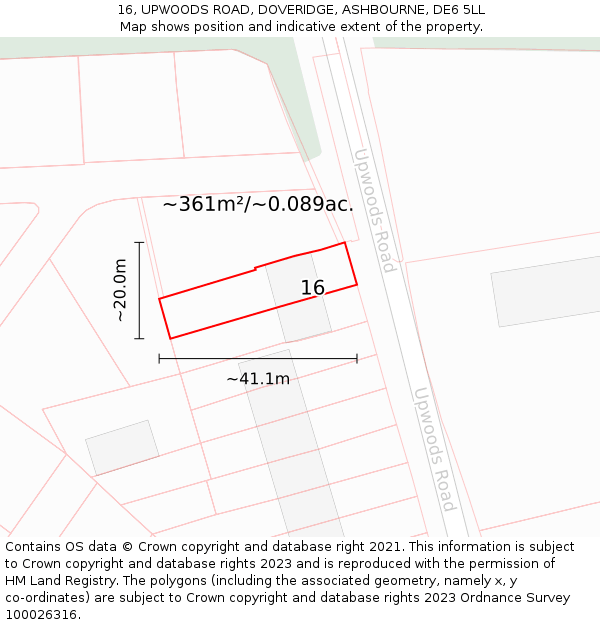 16, UPWOODS ROAD, DOVERIDGE, ASHBOURNE, DE6 5LL: Plot and title map