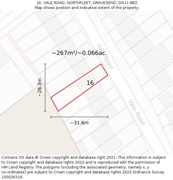 16, VALE ROAD, NORTHFLEET, GRAVESEND, DA11 8BZ: Plot and title map