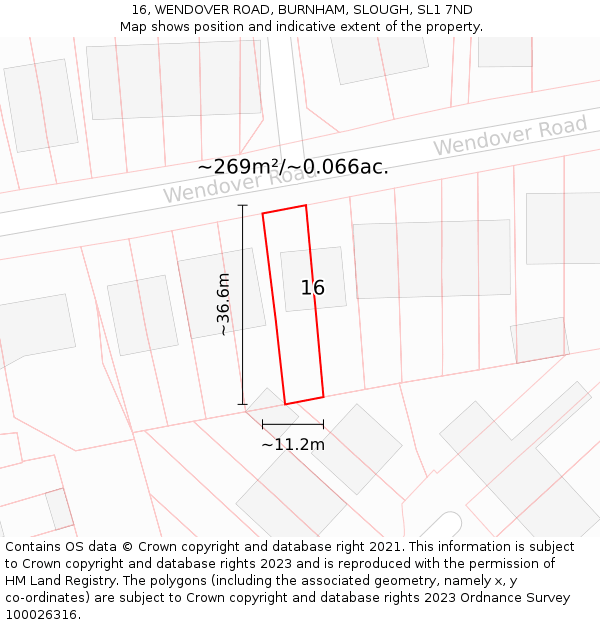 16, WENDOVER ROAD, BURNHAM, SLOUGH, SL1 7ND: Plot and title map