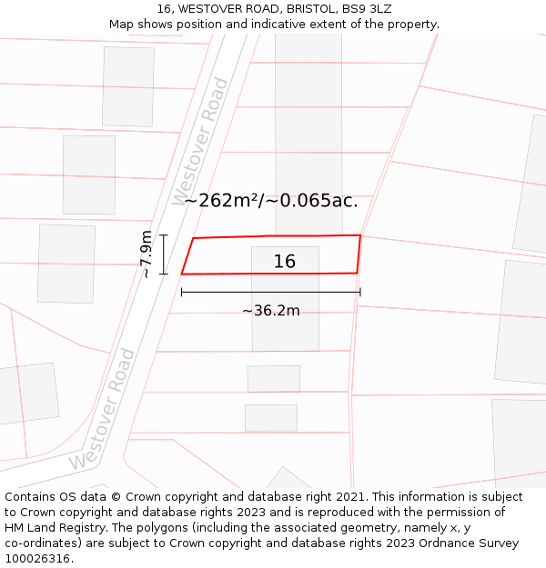 16, WESTOVER ROAD, BRISTOL, BS9 3LZ: Plot and title map