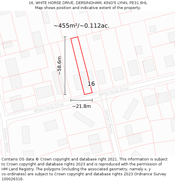 16, WHITE HORSE DRIVE, DERSINGHAM, KING'S LYNN, PE31 6HL: Plot and title map