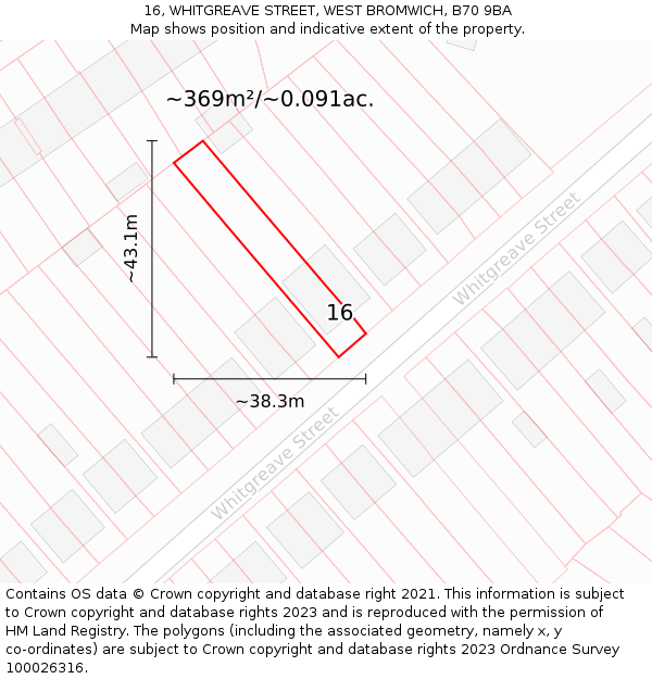 16, WHITGREAVE STREET, WEST BROMWICH, B70 9BA: Plot and title map
