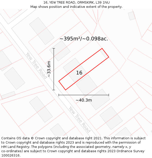 16, YEW TREE ROAD, ORMSKIRK, L39 1NU: Plot and title map