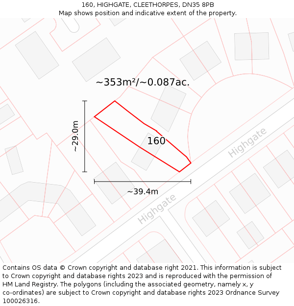 160, HIGHGATE, CLEETHORPES, DN35 8PB: Plot and title map