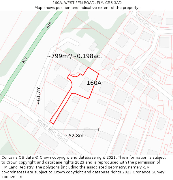 160A, WEST FEN ROAD, ELY, CB6 3AD: Plot and title map