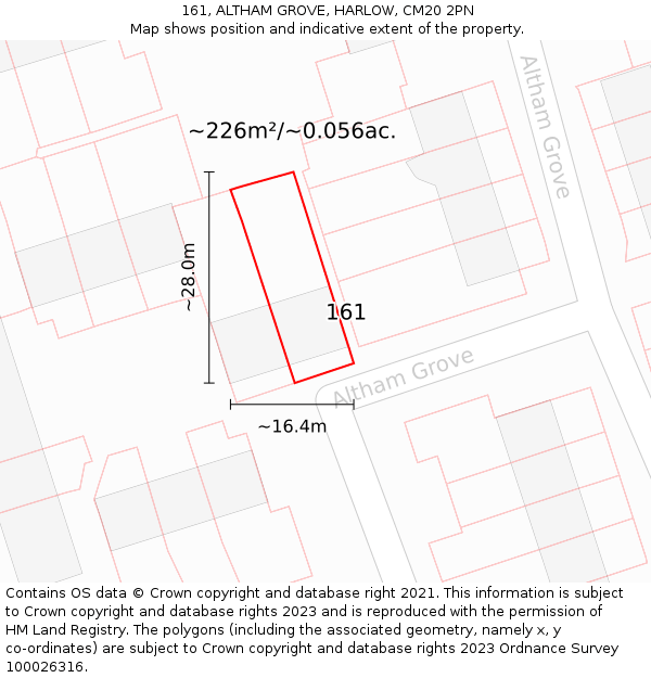 161, ALTHAM GROVE, HARLOW, CM20 2PN: Plot and title map