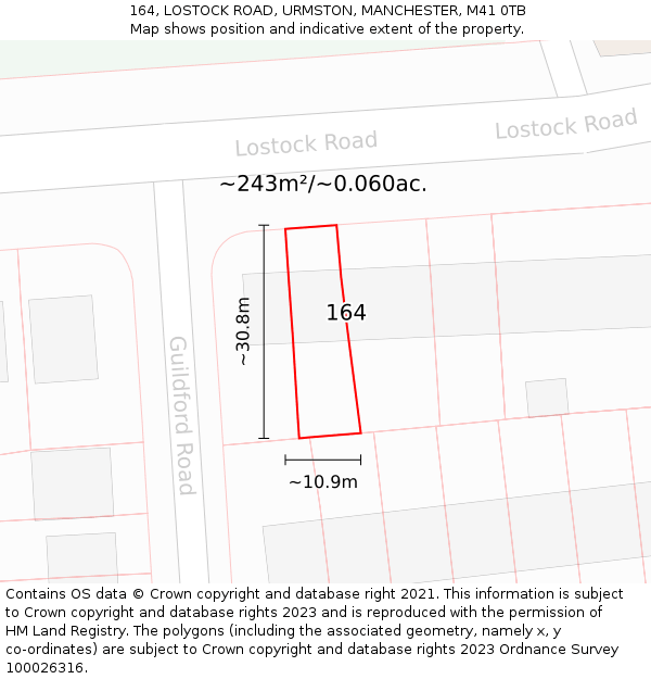 164, LOSTOCK ROAD, URMSTON, MANCHESTER, M41 0TB: Plot and title map