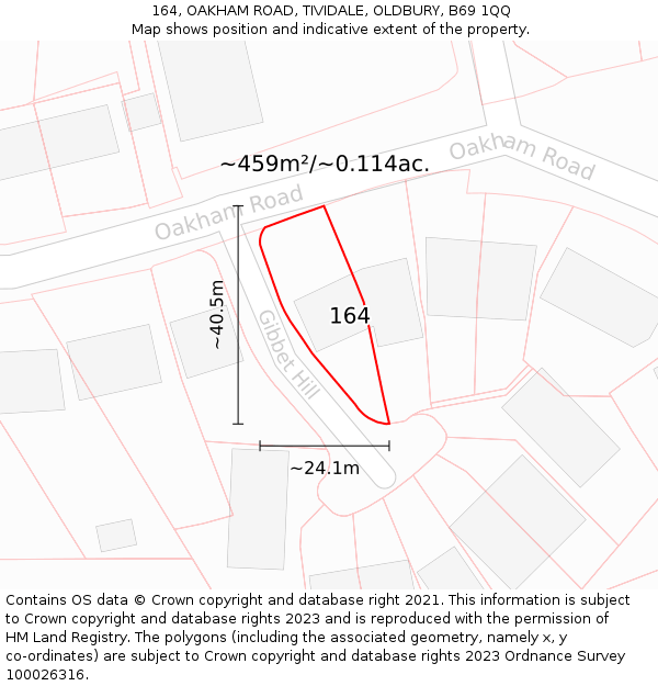 164, OAKHAM ROAD, TIVIDALE, OLDBURY, B69 1QQ: Plot and title map