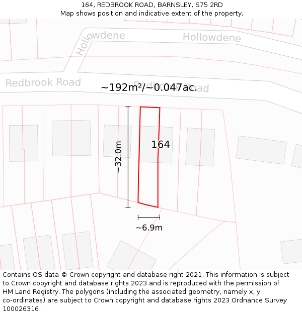164, REDBROOK ROAD, BARNSLEY, S75 2RD: Plot and title map