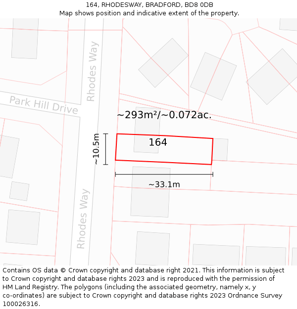 164, RHODESWAY, BRADFORD, BD8 0DB: Plot and title map