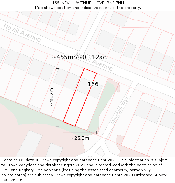 166, NEVILL AVENUE, HOVE, BN3 7NH: Plot and title map