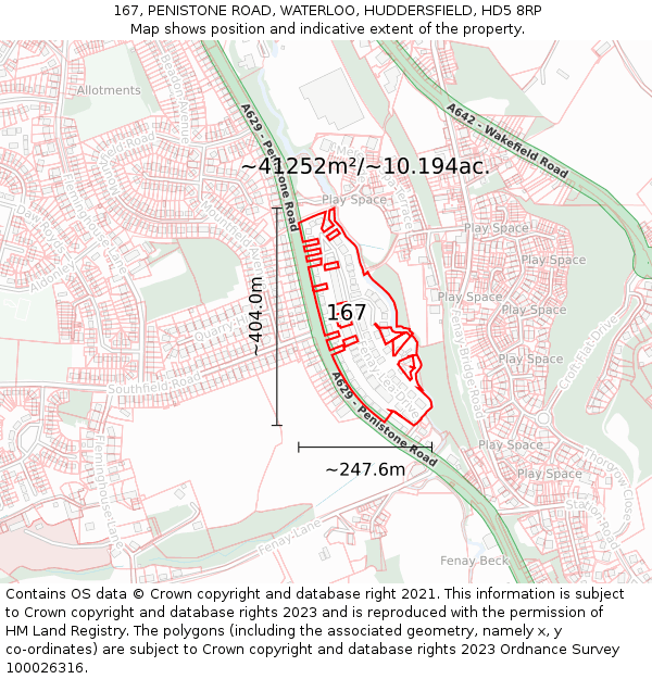 167, PENISTONE ROAD, WATERLOO, HUDDERSFIELD, HD5 8RP: Plot and title map