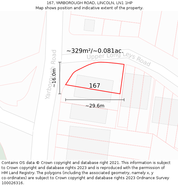 167, YARBOROUGH ROAD, LINCOLN, LN1 1HP: Plot and title map