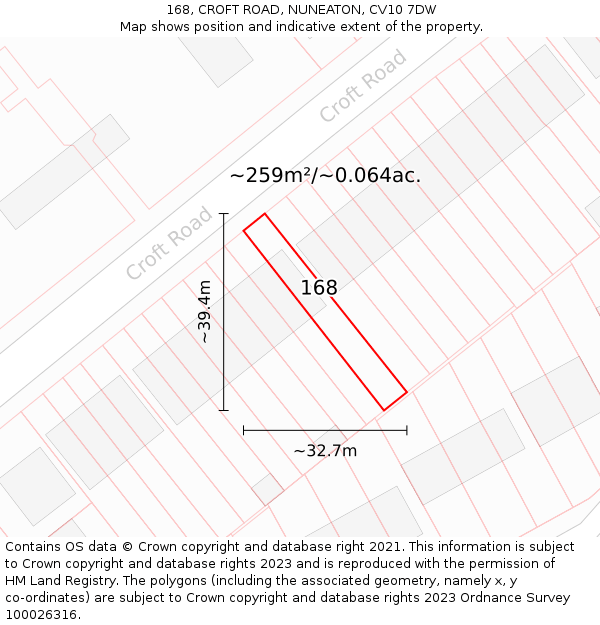 168, CROFT ROAD, NUNEATON, CV10 7DW: Plot and title map