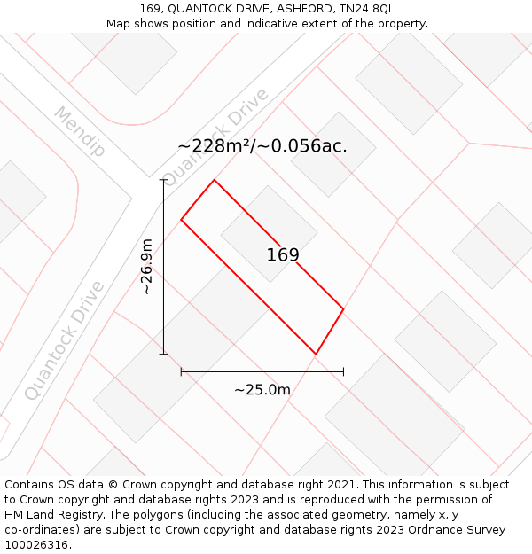 169, QUANTOCK DRIVE, ASHFORD, TN24 8QL: Plot and title map
