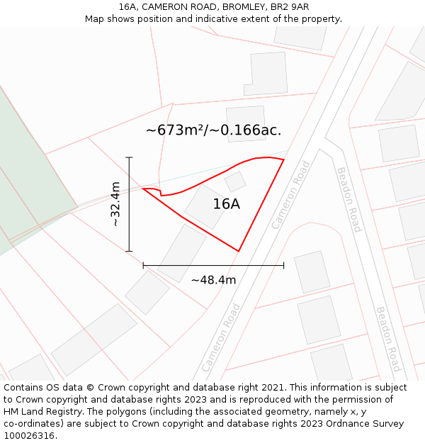 16A, CAMERON ROAD, BROMLEY, BR2 9AR: Plot and title map
