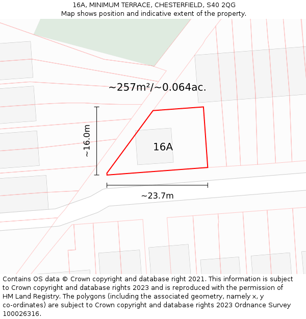 16A, MINIMUM TERRACE, CHESTERFIELD, S40 2QG: Plot and title map