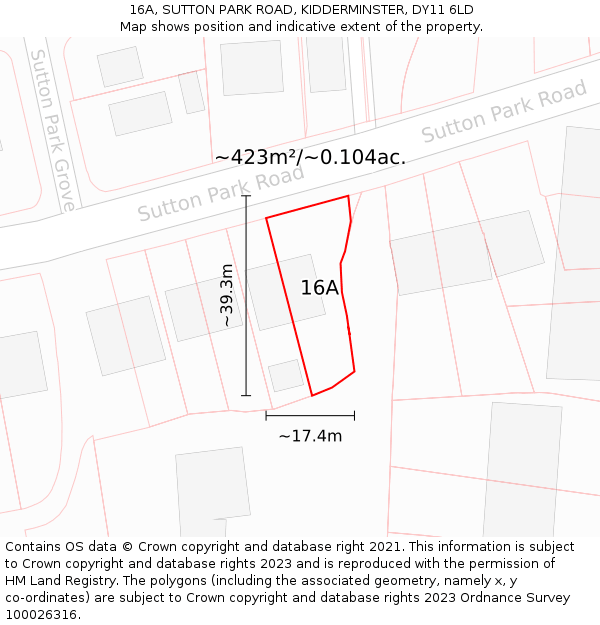 16A, SUTTON PARK ROAD, KIDDERMINSTER, DY11 6LD: Plot and title map