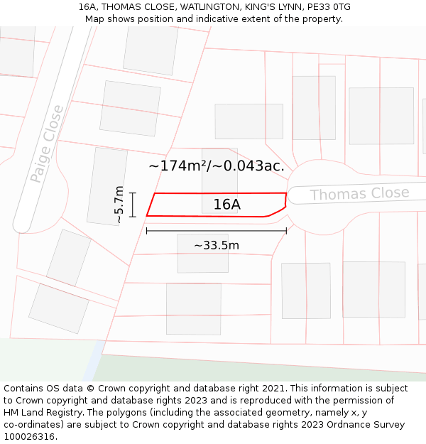 16A, THOMAS CLOSE, WATLINGTON, KING'S LYNN, PE33 0TG: Plot and title map