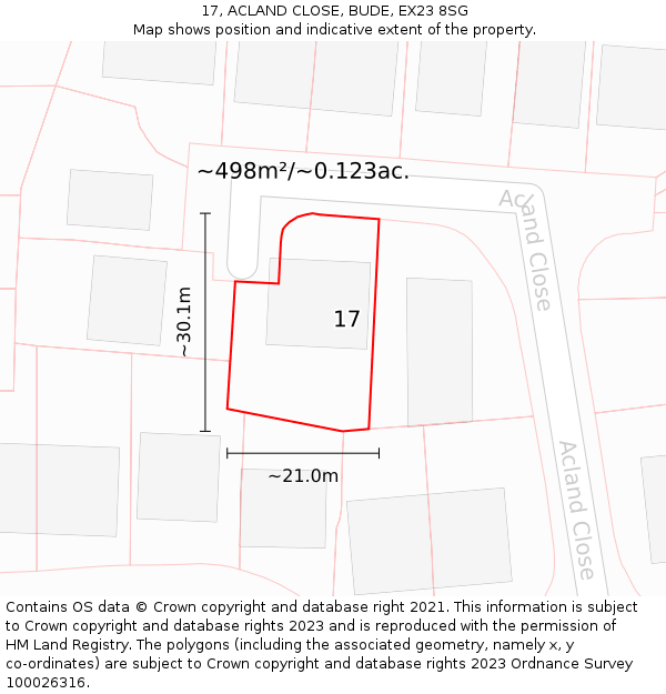 17, ACLAND CLOSE, BUDE, EX23 8SG: Plot and title map