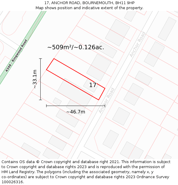 17, ANCHOR ROAD, BOURNEMOUTH, BH11 9HP: Plot and title map