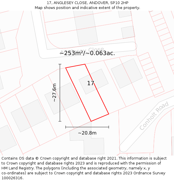 17, ANGLESEY CLOSE, ANDOVER, SP10 2HP: Plot and title map