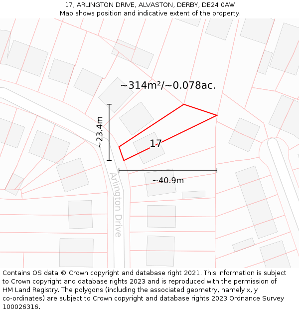 17, ARLINGTON DRIVE, ALVASTON, DERBY, DE24 0AW: Plot and title map