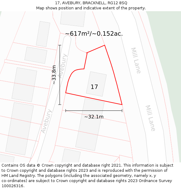 17, AVEBURY, BRACKNELL, RG12 8SQ: Plot and title map