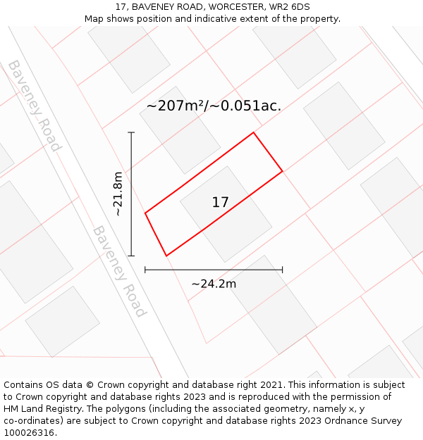 17, BAVENEY ROAD, WORCESTER, WR2 6DS: Plot and title map