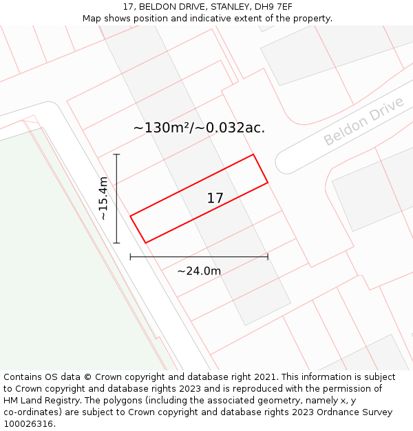 17, BELDON DRIVE, STANLEY, DH9 7EF: Plot and title map