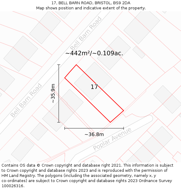 17, BELL BARN ROAD, BRISTOL, BS9 2DA: Plot and title map