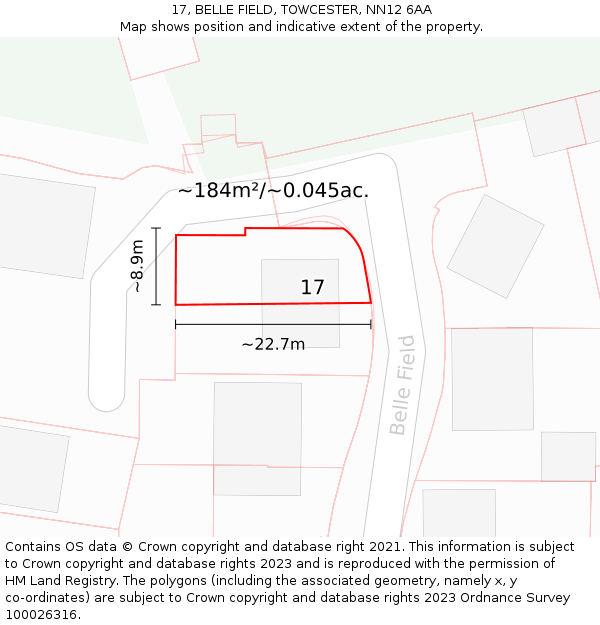 17, BELLE FIELD, TOWCESTER, NN12 6AA: Plot and title map