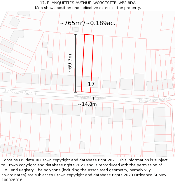 17, BLANQUETTES AVENUE, WORCESTER, WR3 8DA: Plot and title map