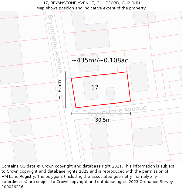 17, BRYANSTONE AVENUE, GUILDFORD, GU2 9UN: Plot and title map