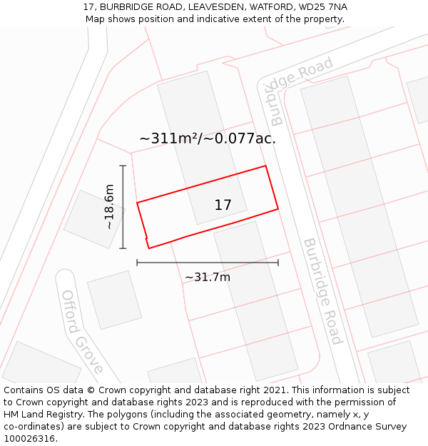 17, BURBRIDGE ROAD, LEAVESDEN, WATFORD, WD25 7NA: Plot and title map