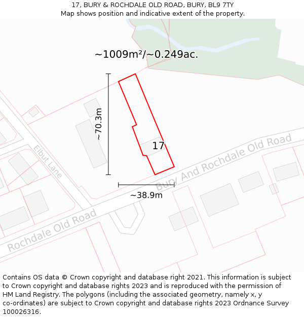 17, BURY & ROCHDALE OLD ROAD, BURY, BL9 7TY: Plot and title map